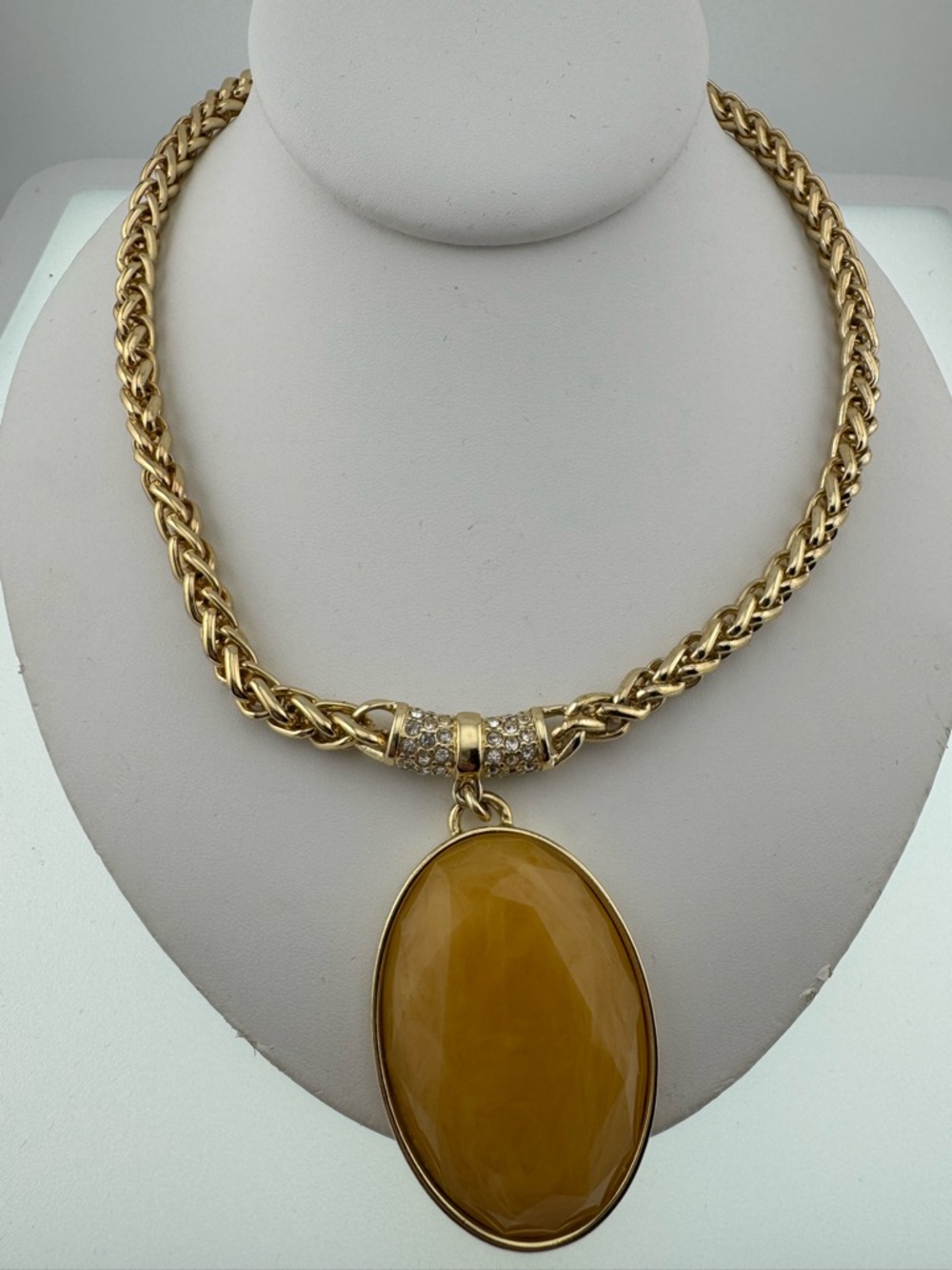 Ann Taylor Gold-Tone Chain Necklace with Honey Yellow Oval Pendant